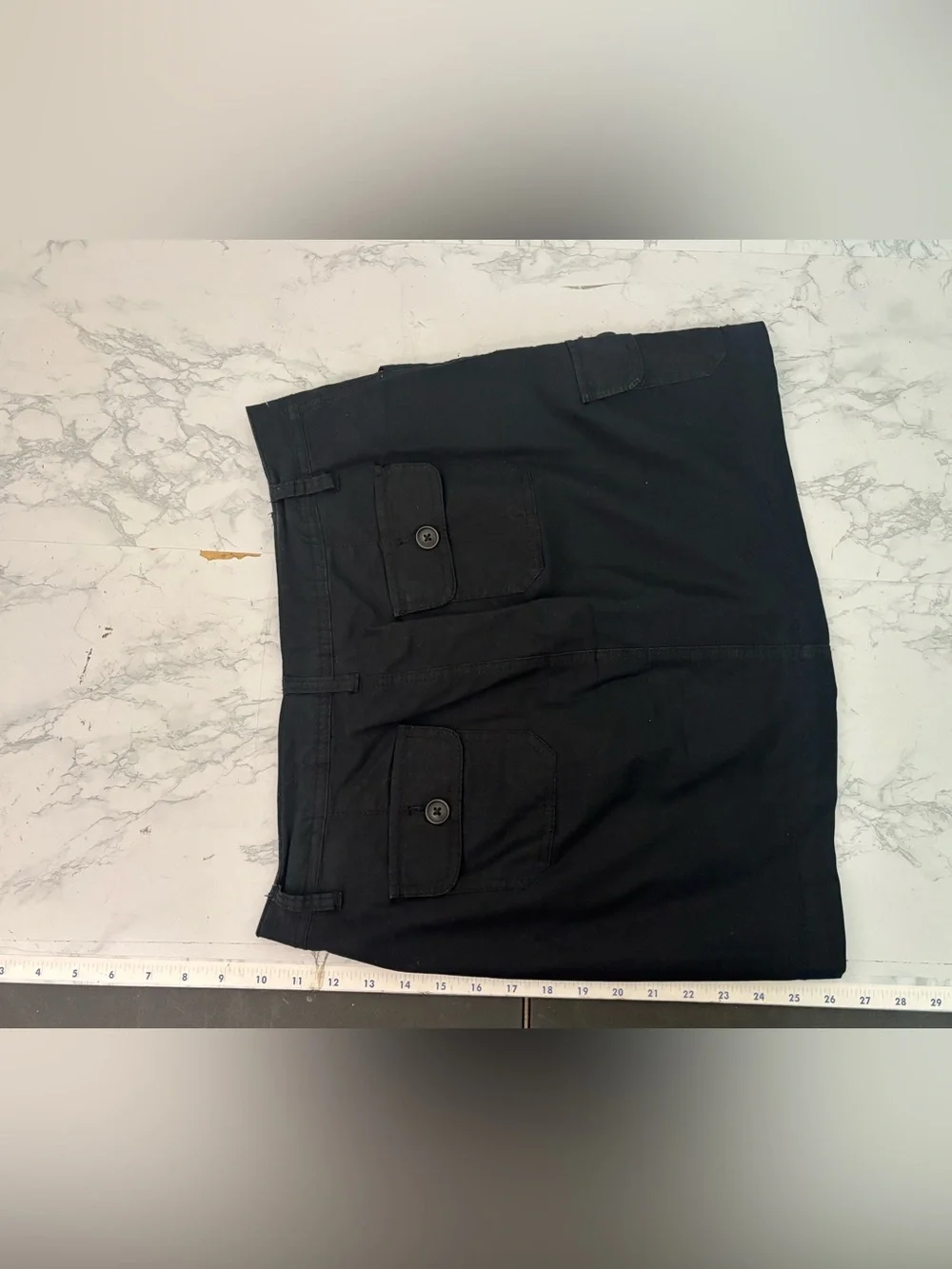 St Johns Bay Womens Black Denim Stretch A-Line Mini Skirt Size 6 Zip Button - Picture 6 of 7